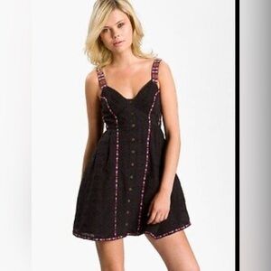 NWT Free People (New Romantics) Black Button Front Dress w/Embroidery Sz M